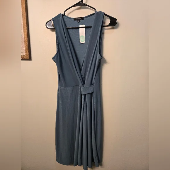 Kaileigh Blue Wrap Tie Front Midi Dress - Picture 2 of 5